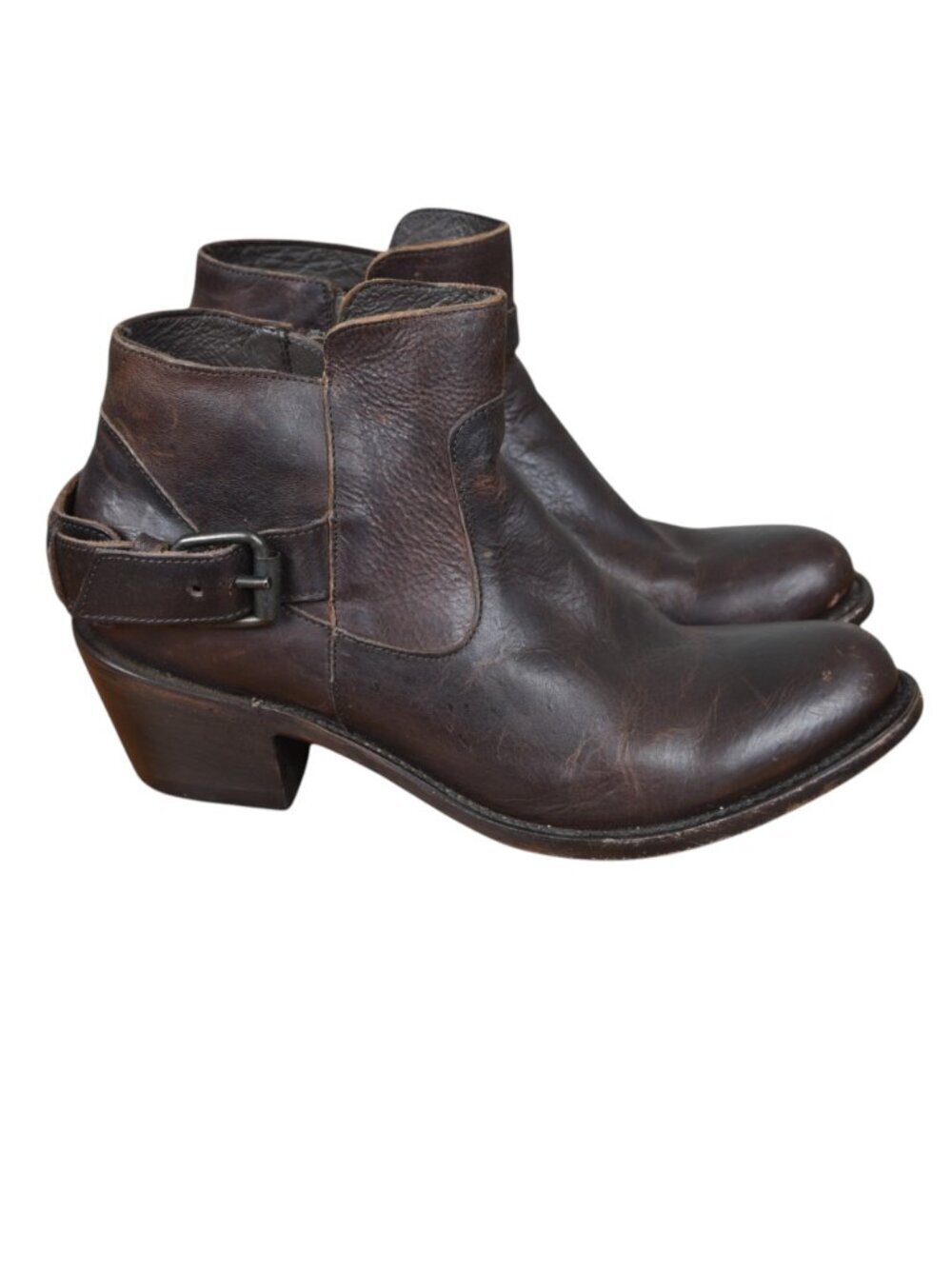 JB Dillon Women’s Western Brown Leather Short Ankle Boots Buckle Zip Size 7.5 B